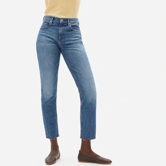 Everlane The Cheeky Jean Classic Blue Raw Hem High Rise Cotton Jeans Crop 27 - Picture 1 of 10